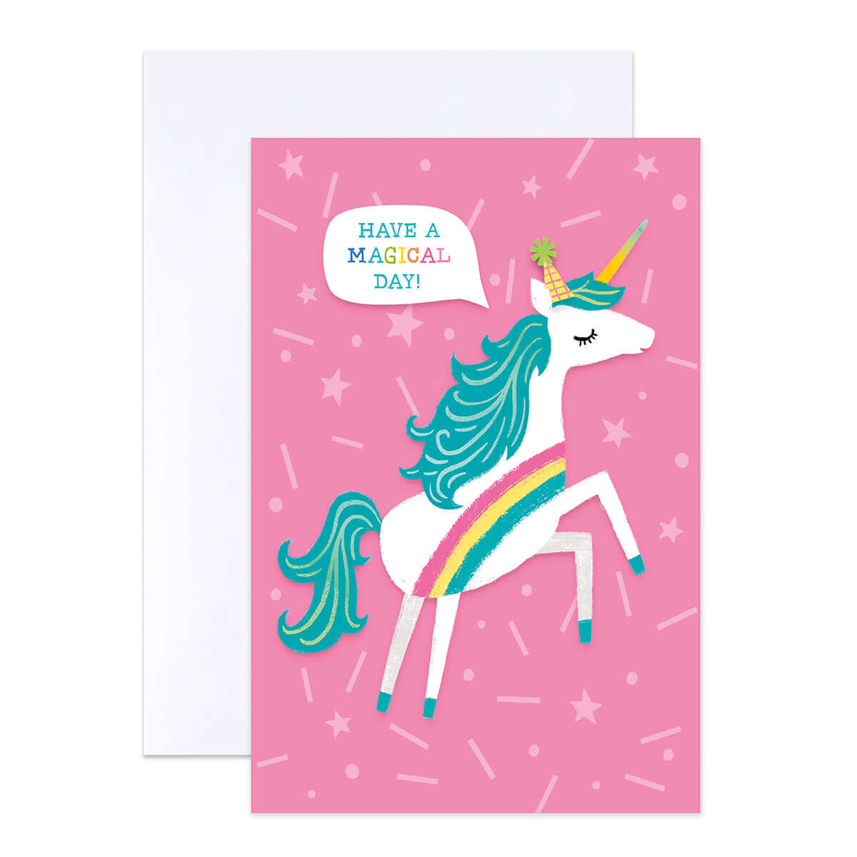 Hallmark Multipack of 12 Birthday Cards - 4 designs, Fun Party Animals featuring a rainbow unicorn design with a pink background and gold foil highlights.