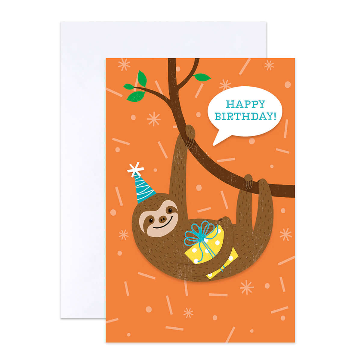 Hallmark Multipack of 12 Birthday Cards - 4 designs, Fun Party Animals featuring a sloth hanging on a branch with a gift.