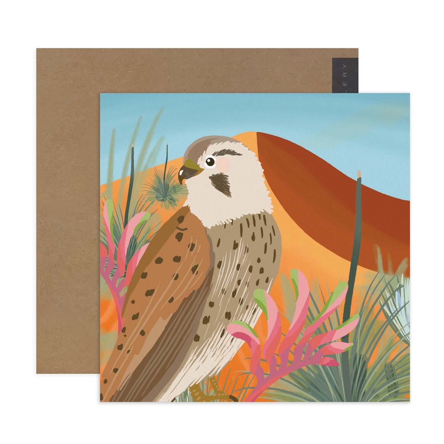 Hallmark x Christie Williams Gallery Blank Greeting Card - Desert featuring a vibrant illustration of a bird amidst colourful flora.