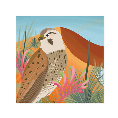 Hallmark x Christie Williams Gallery Blank Greeting Card - Desert featuring a colourful illustration of a bird in a vibrant desert landscape.