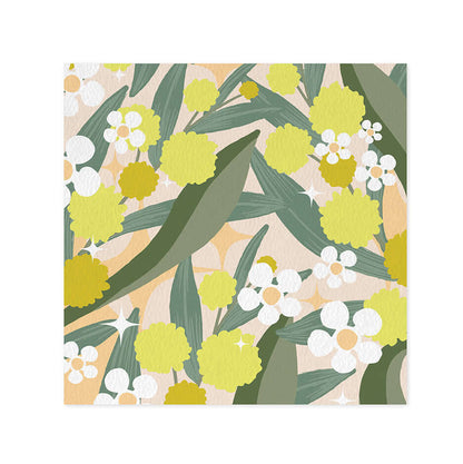 Hallmark x Christie Williams Gallery Blank Greeting Card - Whimsical Wattle featuring a vibrant floral design with yellow and green foliage.