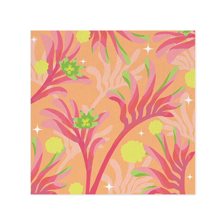 Hallmark x Christie Williams Gallery Blank Greeting Card - Kanga Pink in vibrant floral design with pink and yellow accents.