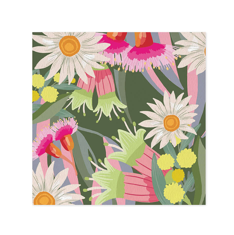 Hallmark x Christie Williams Gallery Blank Greeting Card - Correa Calypso featuring vibrant floral illustration with daisies and native plants.