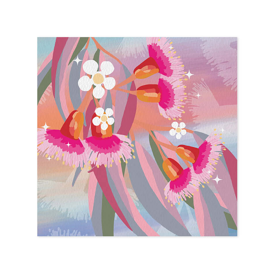 Hallmark x Christie Williams Gallery Blank Greeting Card - Hyper Eucalyptus featuring vibrant floral illustration by Christie Williams in soft pastel tones.