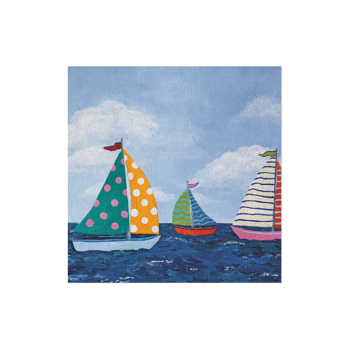 Hallmark x Kayla Henley Gallery Blank Greeting Card - A Day On The Water featuring vibrant patterned sailing boats on water.