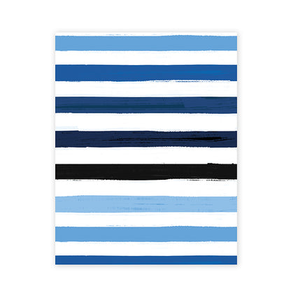 Hallmark Flat Wrapping Paper - Blue Brushstrokes with blue and black stripes on a white background, flat lay style.
