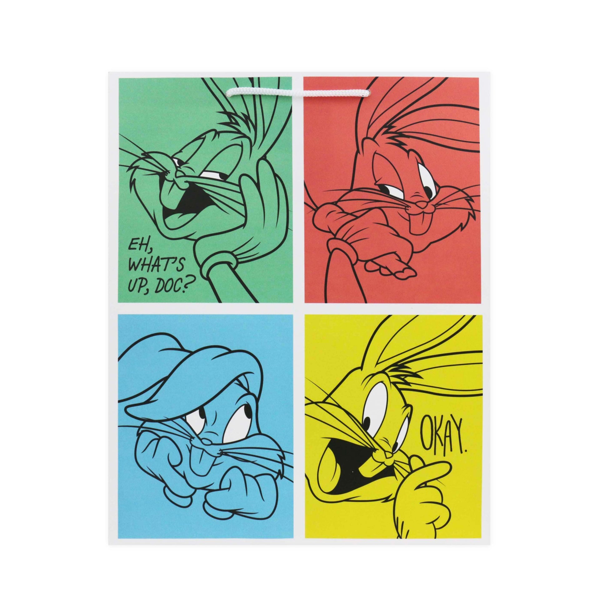 Four cartoon characters in different colors with text on a white background
