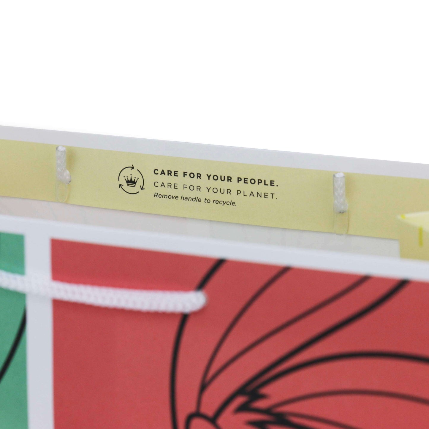 Product packaging with recycling label and colorful design