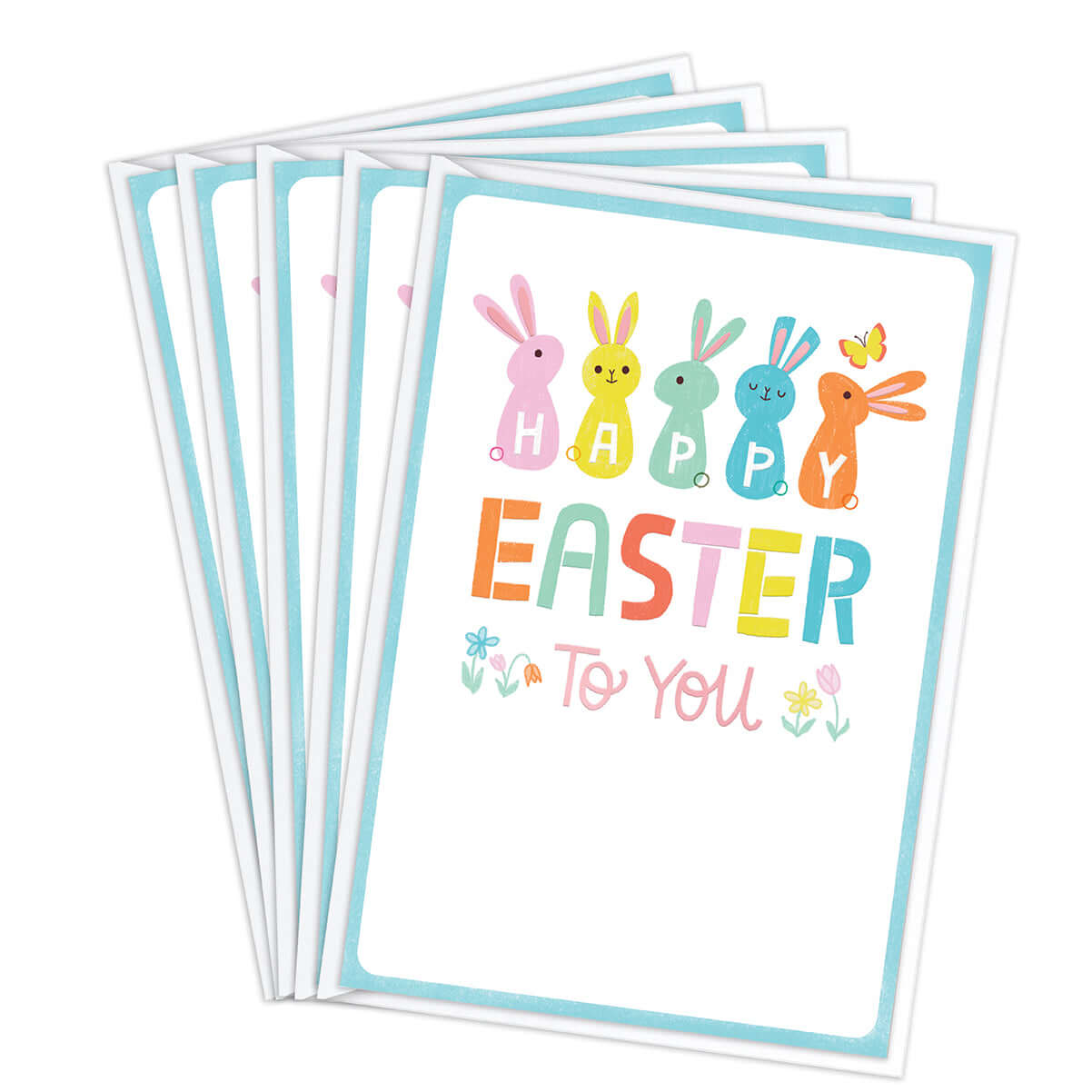 Set of Easter greeting cards with colorful bunnies and 'Happy Easter To You' text.