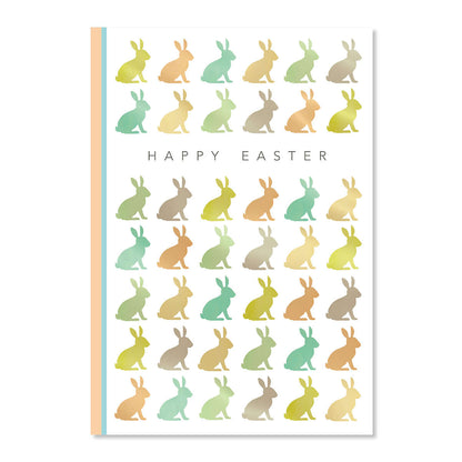 Notebook cover with colorful bunny pattern and 'Happy Easter' text on a white background