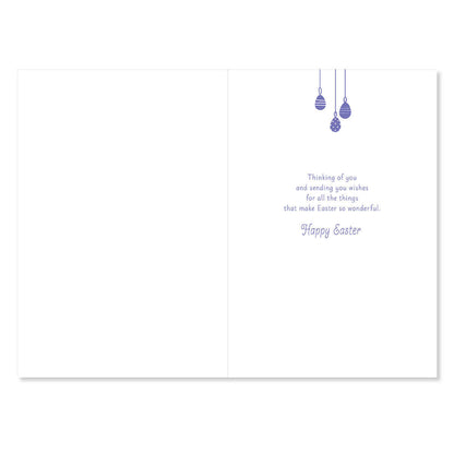 Easter card with decorative elements and text on a white background