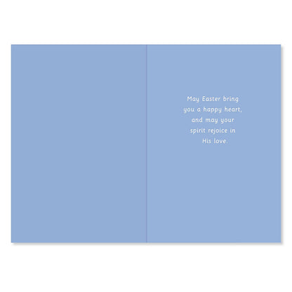 Blue card with Easter message on a white background