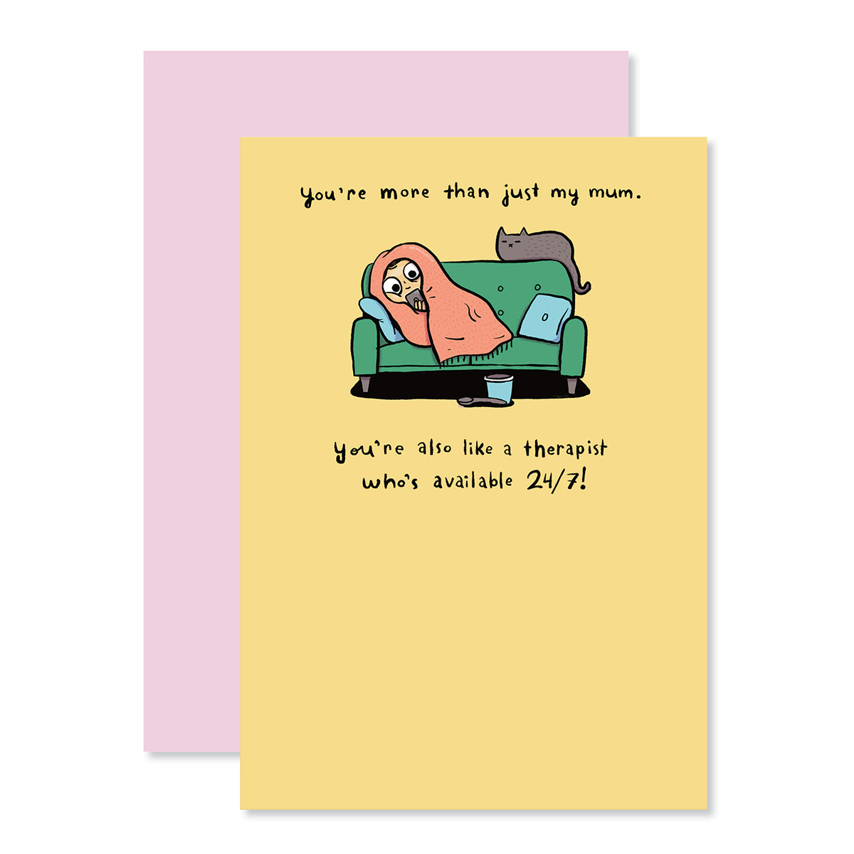 Hallmark Mother's Day Card - More than just my Mum, with humorous illustration on yellow background, pale pink envelope included.