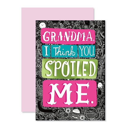 Hallmark Mother's Day Card For Grandma - Amazing As You featuring colourful text and chalkboard doodle design, flat lay view with pink envelope.