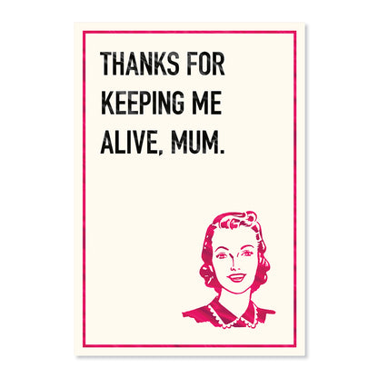 Hallmark Mother's Day Card - Keeping Me Alive, features pink foil highlights and a smiling woman's illustration on the front.