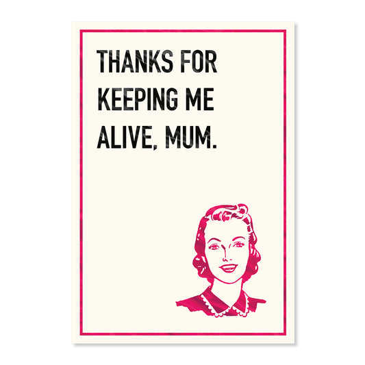 Hallmark Mother's Day Card - Keeping Me Alive, features pink foil highlights and a smiling woman's illustration on the front.