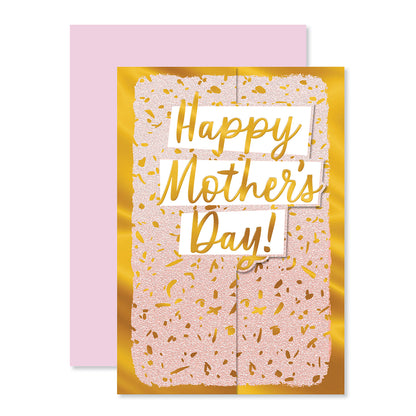 Hallmark Mother's Day card - Celebrate Every Day with gold foil highlights and confetti design, featuring a gatefold style.