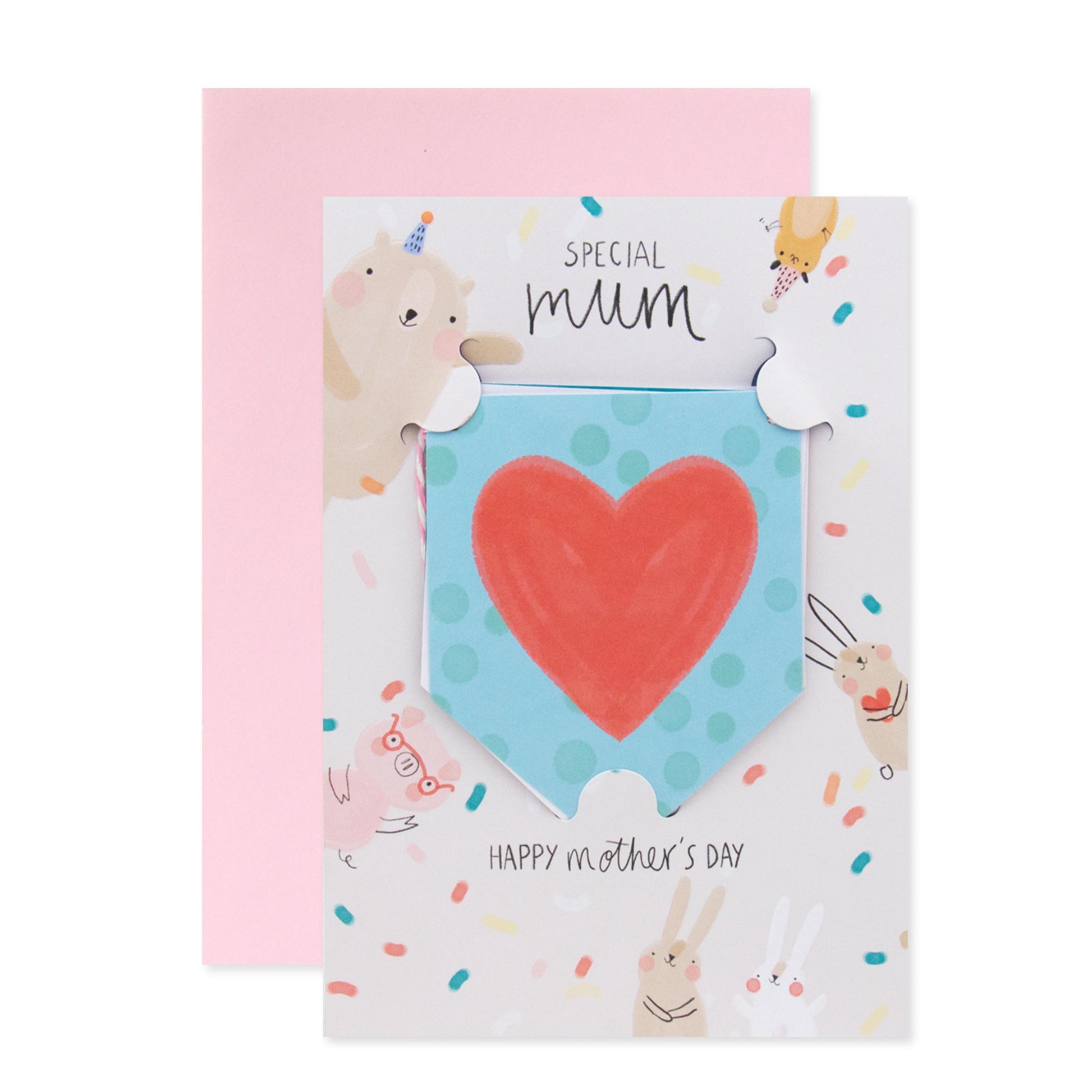 Hallmark Mother's Day Card - Perfect Like You featuring adorable animal illustrations, embossed lettering, and removable bunting detail.