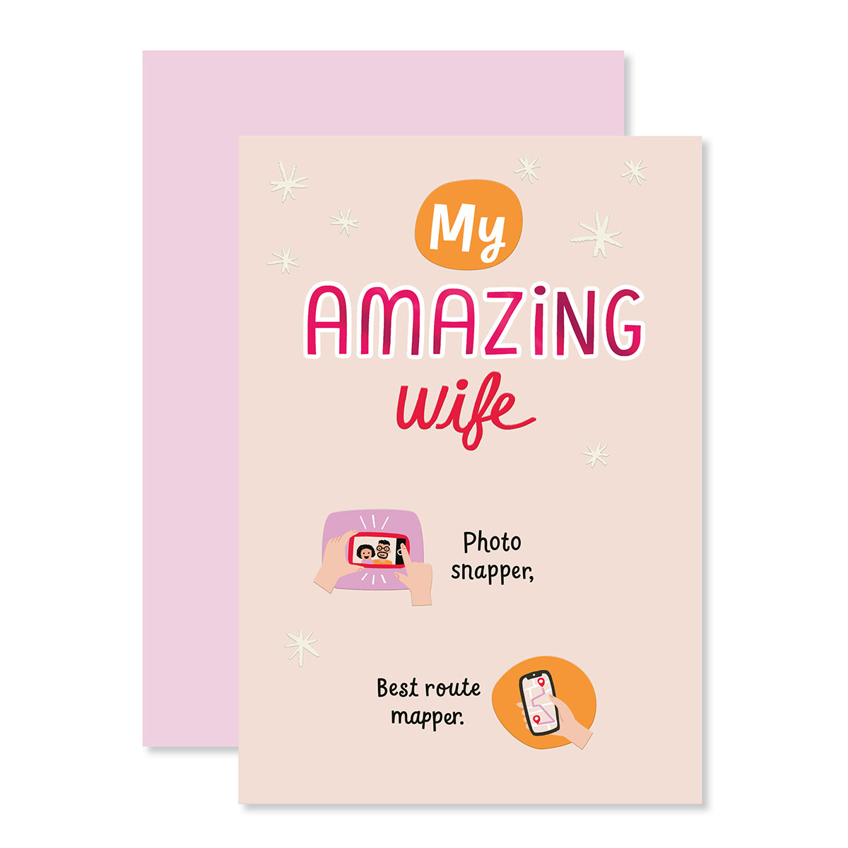 Hallmark Mother's Day Card For Wife - Awesome Mother with pink foil highlights showcasing 'My AMAZING wife' and playful illustrations.