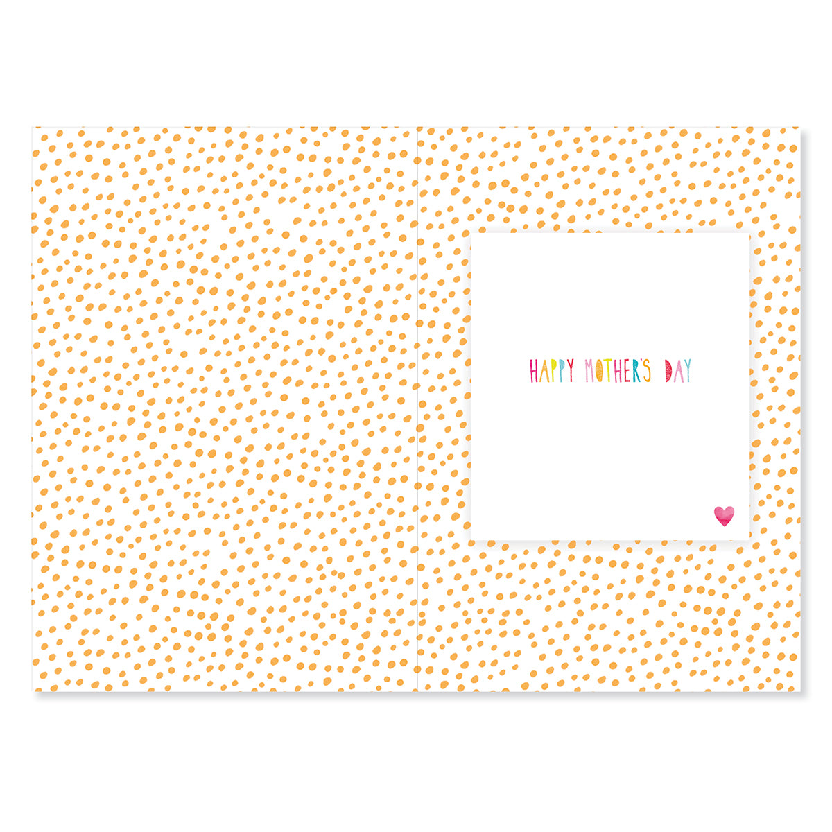Hallmark Mother's Day Card - Colourful Hearts, inside view featuring colourful text 'HAPPY MOTHER'S DAY' on a spotty background.