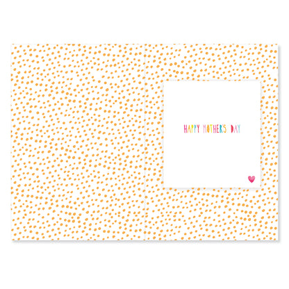 Hallmark Mother's Day Card - Colourful Hearts, inside view featuring colourful text 'HAPPY MOTHER'S DAY' on a spotty background.