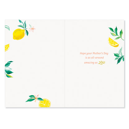 Hallmark Mother's Day Card From Friend - One Of A Kind, inside view with lemon illustrations and heartfelt message.