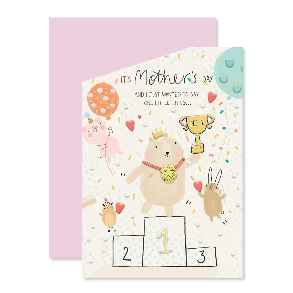 Hallmark Mother's Day Card - You Are Brilliant, pop up design with cute animal illustrations and a podium, flat lay view.