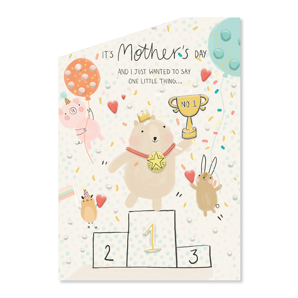 Hallmark Mother's Day Card - You Are Brilliant featuring cute animals celebrating on a podium with balloons and confetti.