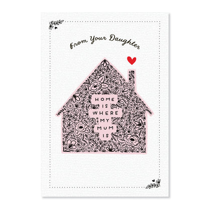 Hallmark Mother's Day Card From Daughter - Home Is Where My Mum Is, featuring a floral house illustration and heart detail.