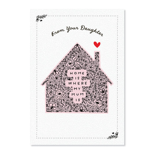 Hallmark Mother's Day Card From Daughter - Home Is Where My Mum Is, featuring a floral house illustration and heart detail.