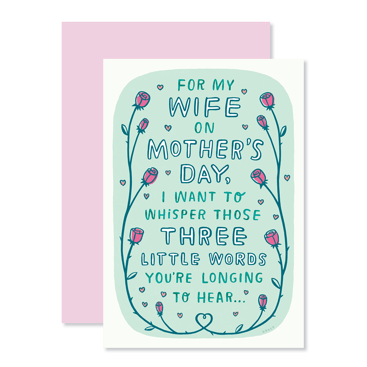 Hallmark Shoebox Mother's Day Card - Three Little Words in light blue with pink roses and hearts, featuring an illustrated message.