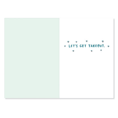 Hallmark Shoebox Mother's Day Card - Three Little Words, inside design with blue text and heart illustrations, flat lay view