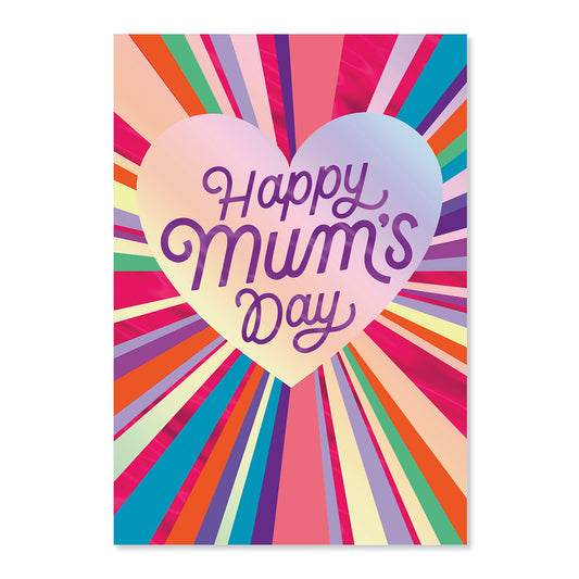 Hallmark Mother's Day Card - Fun. Smart. Strong. Loving. features a colourful heartburst design with 'Happy Mum's Day' text.