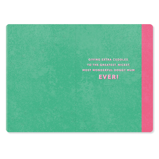 Hallmark Mother's Day Card From The Dog - Best Furry Friend, interior design, vibrant green and pink colours, heartfelt message