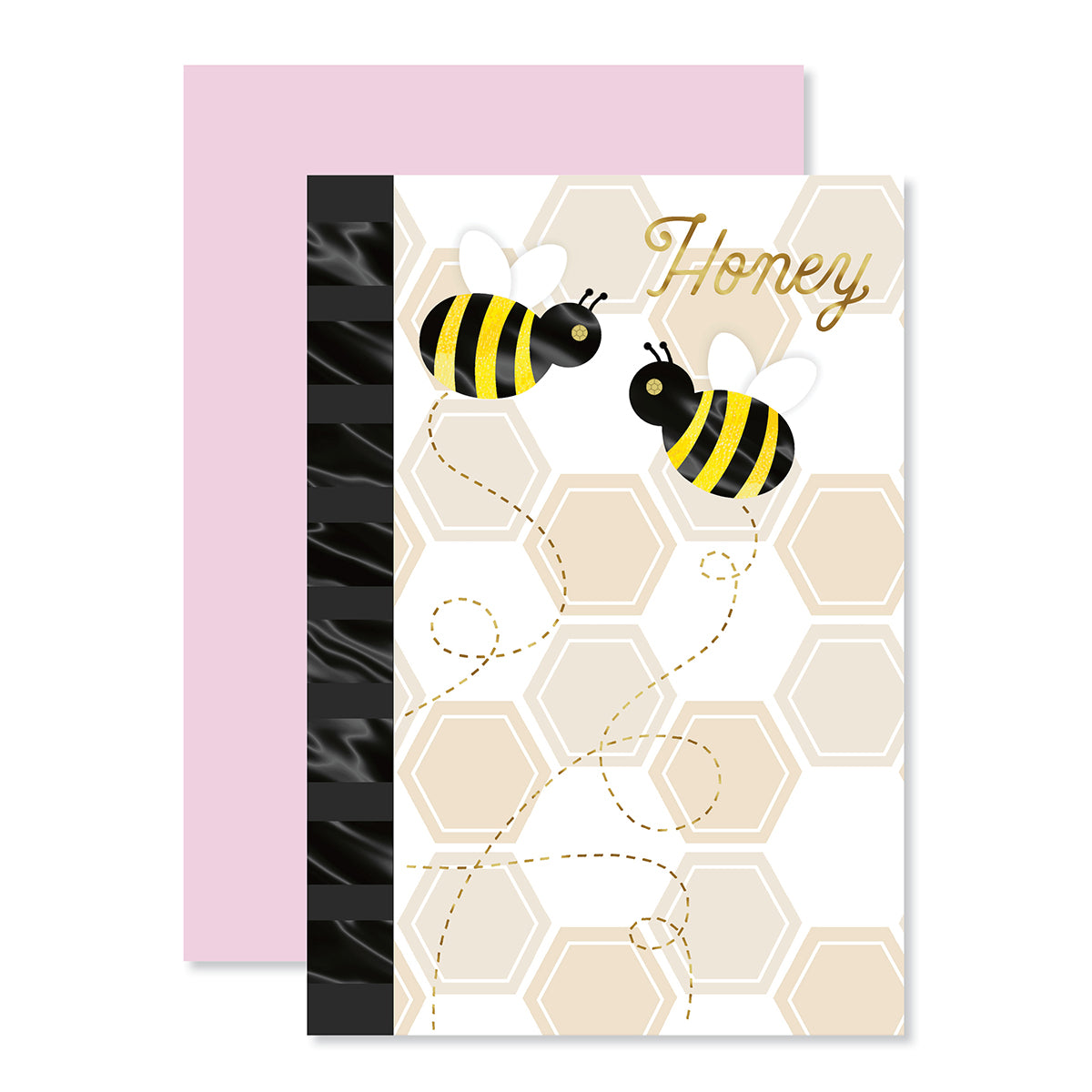 Hallmark Mother's Day Card - Honey Bees featuring two illustrated bees, gold foil text, and honeycomb design on a pastel background.