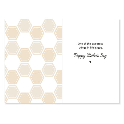 Hallmark Mother's Day Card - Honey Bees with honeycomb pattern inside, featuring heartfelt message and elegant font.