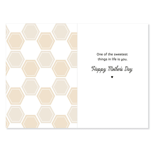 Hallmark Mother's Day Card - Honey Bees with honeycomb pattern inside, featuring heartfelt message and elegant font.
