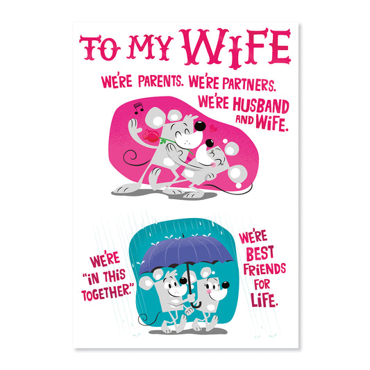 Hallmark Mother's Day Card For Wife - Love You Forever featuring cartoon mice, pink foil highlights, fun design.