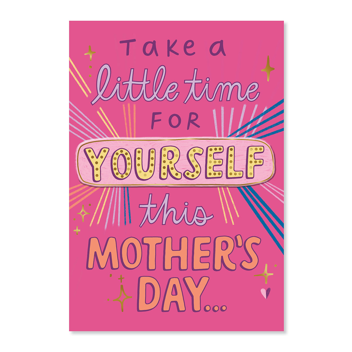 Hallmark Mother's Day Card With Removable Door Sign - Take A Little Time featuring bright pink design, gold accents, and playful typography.