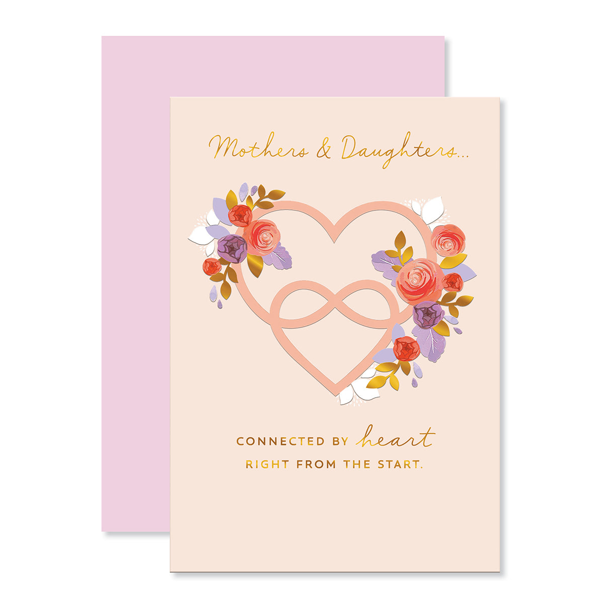 Hallmark Mother's Day Card - Mothers & Daughters with floral illustration and gold foil lettering, featuring interconnected hearts.