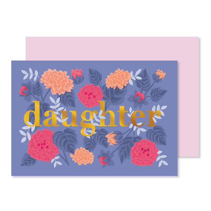 Hallmark Mother's Day Card For Daughter - A Joy featuring vibrant floral designs and gold foil text on a blue background.