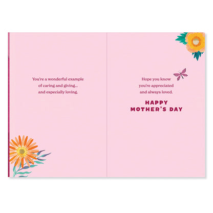 Hallmark Mother's Day Card For Nanna - So Thankful, open card with pink background and floral illustrations, featuring heartfelt messages inside.