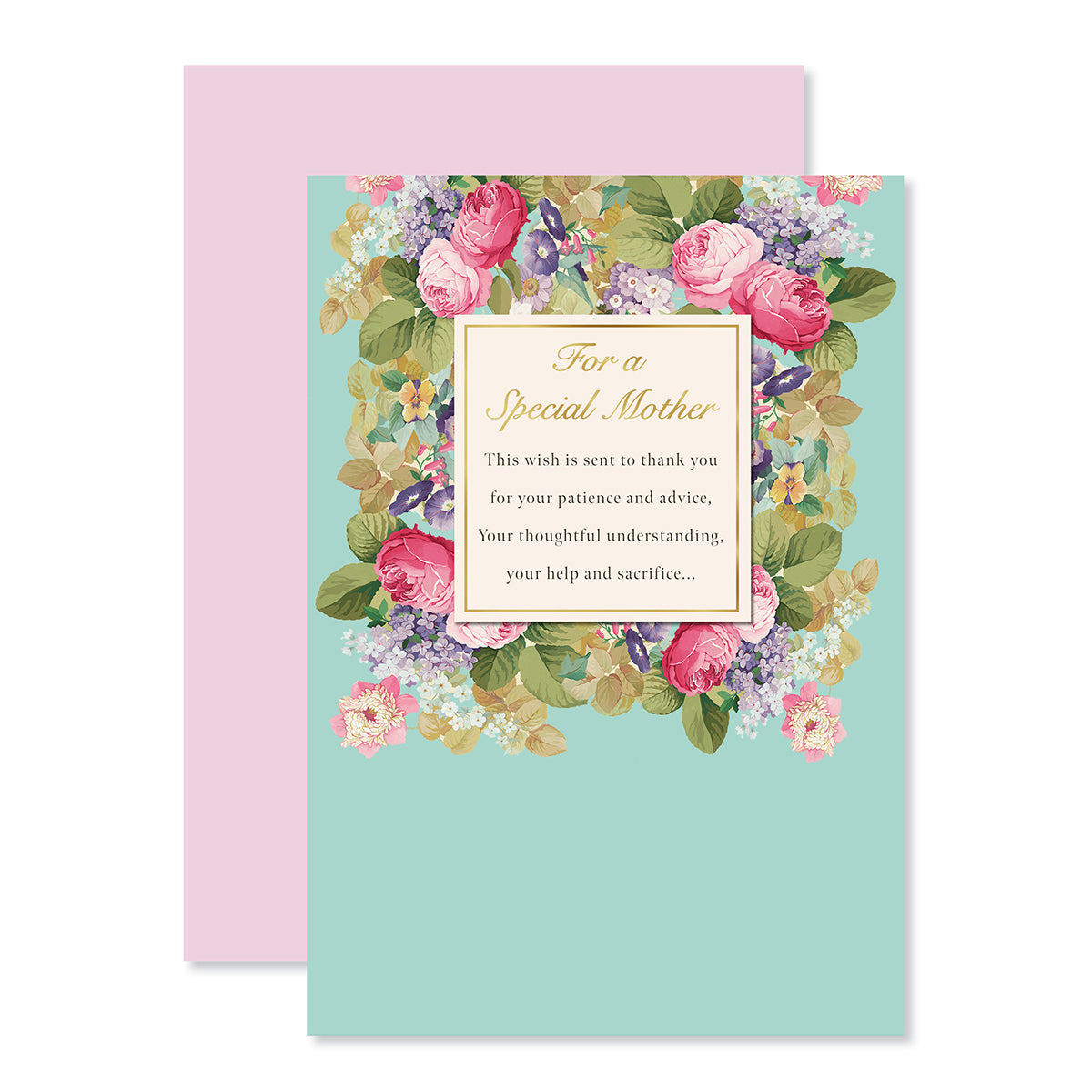Hallmark Mother's Day Card - Love & Gratitude featuring a floral design, with a heartfelt message for a special mother on a blue background.