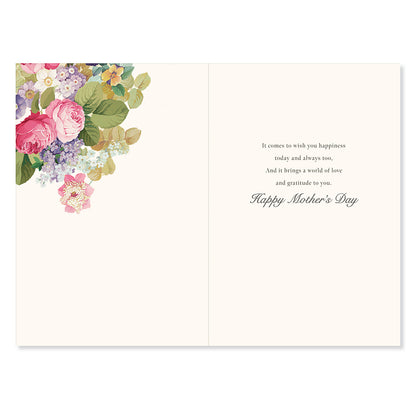 Hallmark Mother's Day Card - Love & Gratitude, internal view with colourful flower illustrations and heartfelt message.