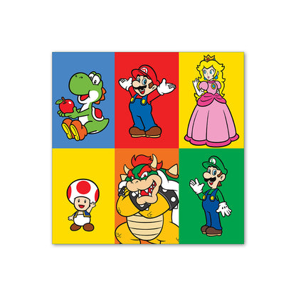 Hallmark Super Mario greeting card featuring colourful illustrations of Mario, Luigi, Princess Peach, Toad, Yoshi, and Bowser.