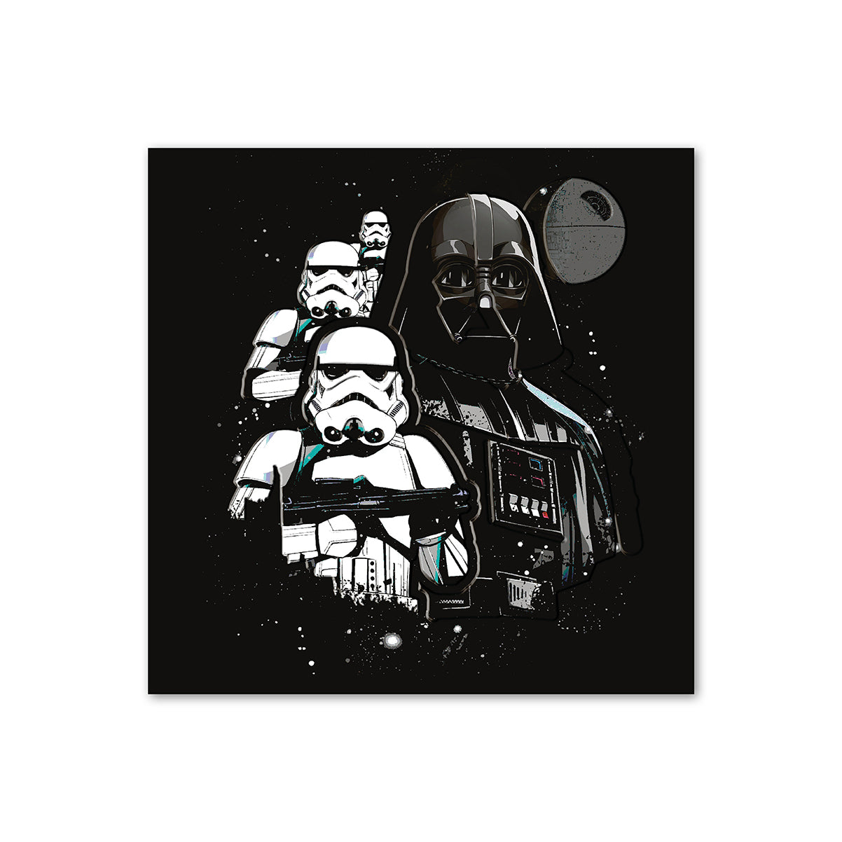 Star Wars™ Darth Vader & Stormtroopers Greeting Card illustration featuring iconic characters against a black background.