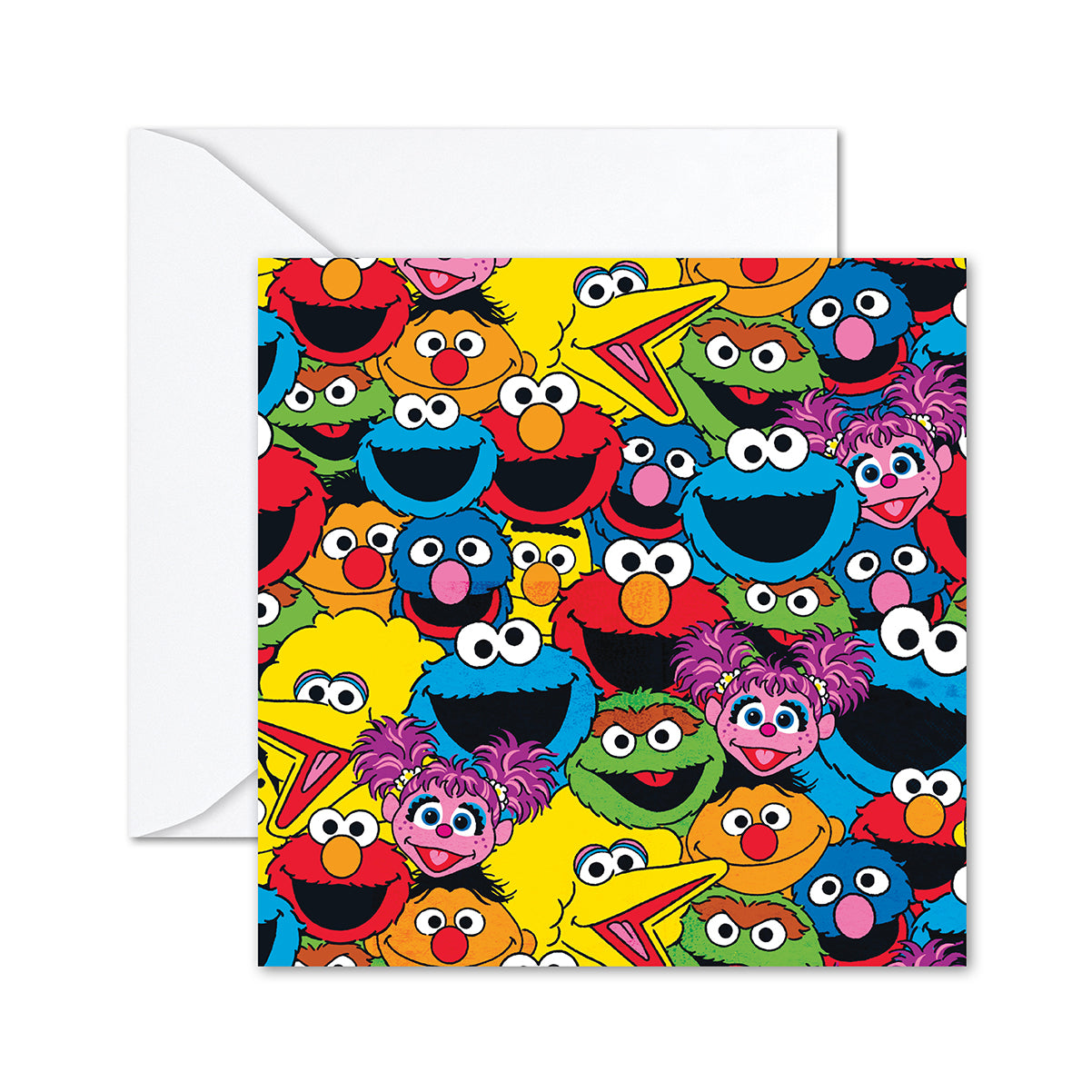 Hallmark Sesame Street greeting card featuring vibrant illustrations of characters' faces, designed for special occasions and celebrations.
