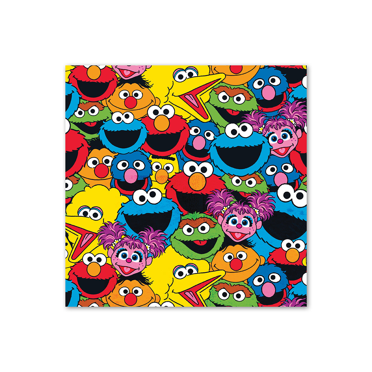 Hallmark Sesame Street greeting card design featuring vibrant illustrations of Elmo, Big Bird, Cookie Monster, and more characters on a colourful background.