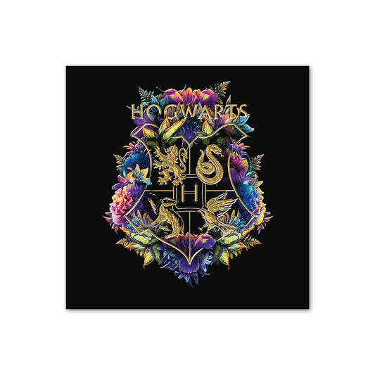 Hallmark Harry Potter™ Hogwarts Greeting Card with intricate Hogwarts crest design and neon floral background.