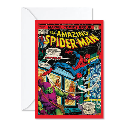 Hallmark MARVEL Spider-Man Comic Book Greeting Card featuring vibrant comic art of Spider-Man battling the Green Goblin with a blank interior.